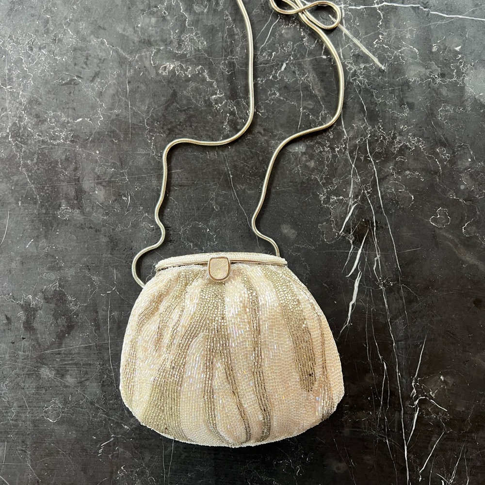Vintage Cream and Gold Beaded Clutch